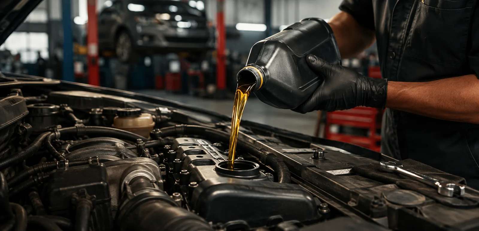 Servicio de cambio de aceite en un taller automotor